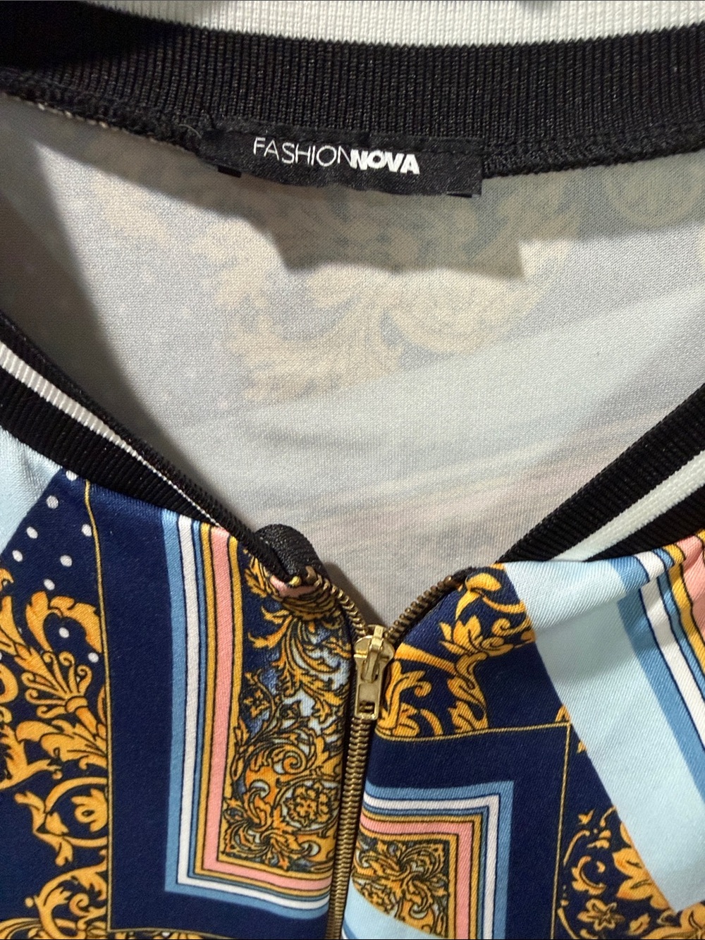 Fashion Nova Blue & Gold Baroque  leggings Pantsuit - Picture 3 of 6